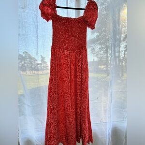 Red Floral Smocked Dress